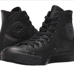 High top black leather converse